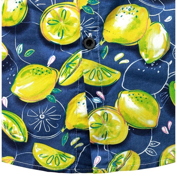 Cotton Button DownShort Sleeve Shirt Blue Lemon 🍋 - Picture 3 of 7
